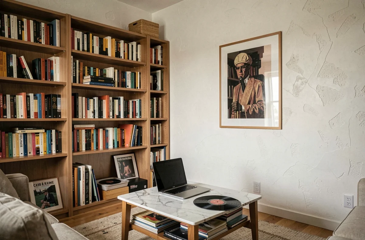 Intérieur moderne représentant différents types d'actifs matériels comme l'immobilier et les biens technologiques