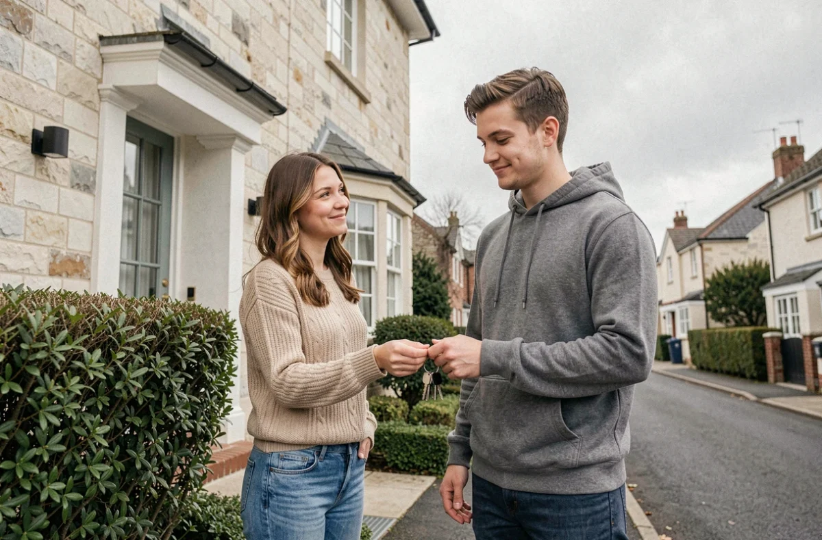 Jeune couple devant leur nouvelle maison après avoir obtenu un financement immobilier