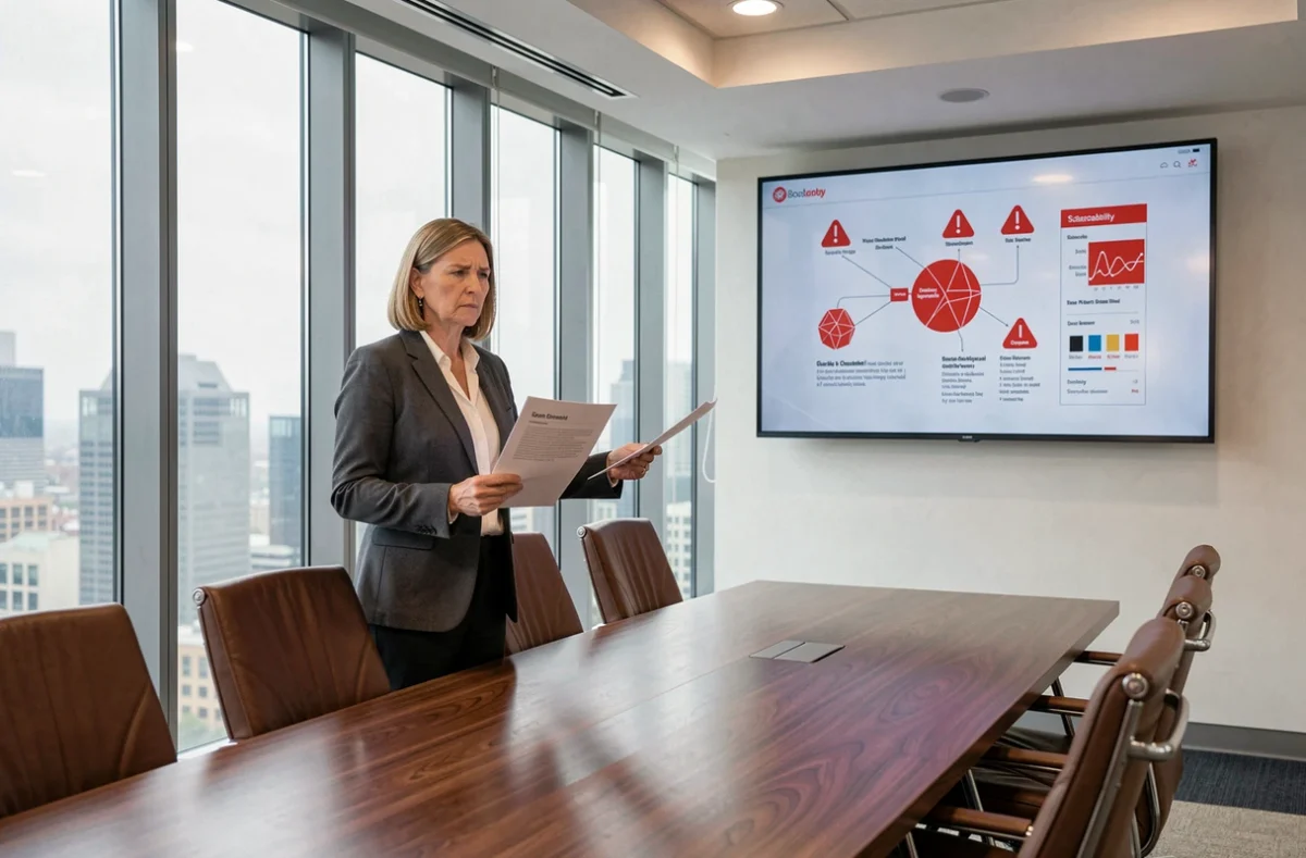Femme d'affaires présentant les limites de scalabilité de la blockchain lors d'une réunion dans une salle de conférence d'entreprise