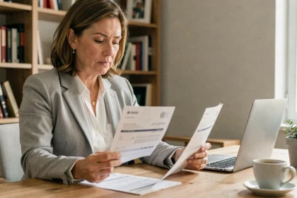 Femme consultant des relevés bancaires pour comparer les taux de livrets d'épargne à 4%