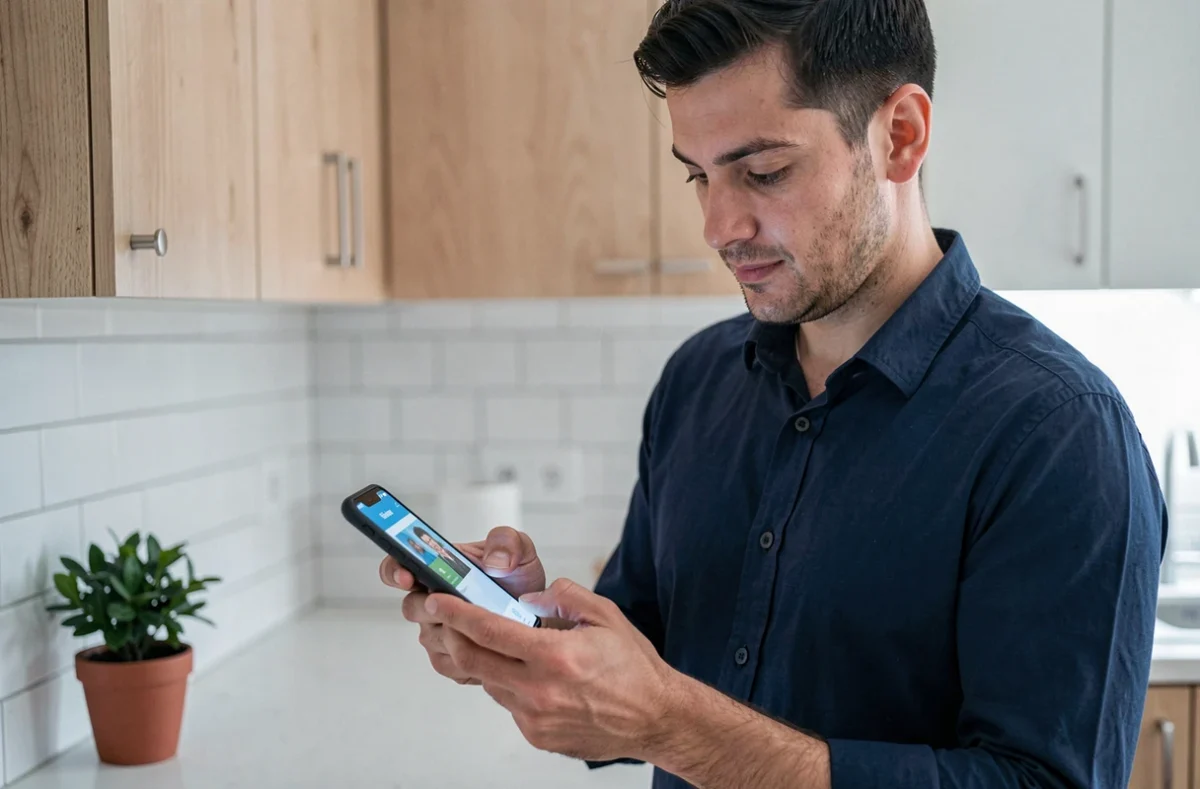 Homme consultant une application bancaire sur smartphone pour gérer son livret d'épargne