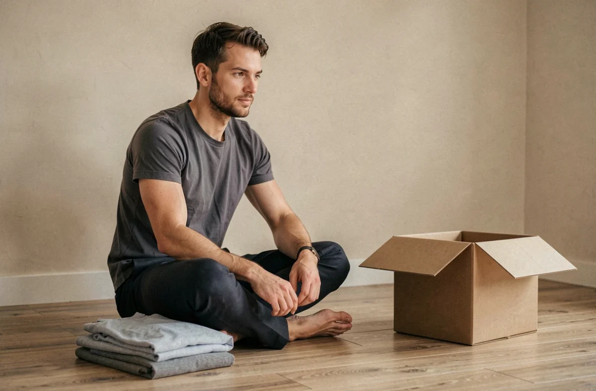 Homme en train de trier ses affaires pour adopter un mode de vie minimaliste