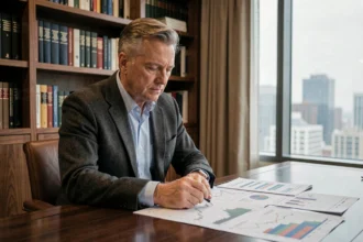 Homme d'affaires analysant des graphiques financiers pour identifier les meilleures stratégies d'investissement en période de déflation